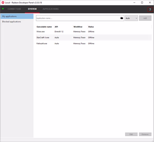 List of applications to trace. It won't work on DX11/9 games.