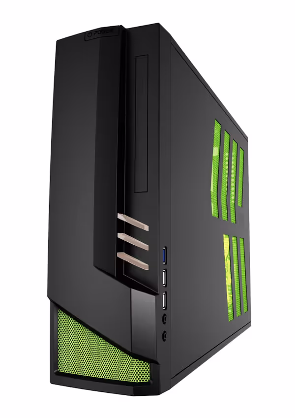 Azza 1317-02 is a thin case with vertical GPU mounting next to side panel mesh