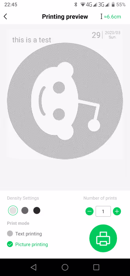 PeriPage app allows printing images with varying intensity
