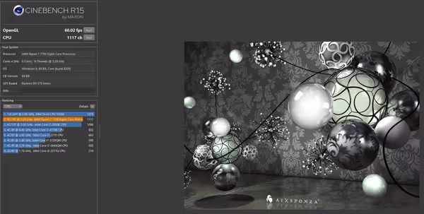 60FPS OpenGL and 1117cb in Cinebench R15