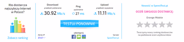 Speedtest fior Orange 4G + Netgear
