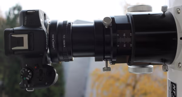 Canon R50 connected to a Newtonian telescope