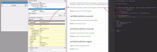 Codding an app with Qt in Python is heavily based on following the Qt class reference list - checking signals, methods and properties of widgets used or widgets and classes you want to call, create