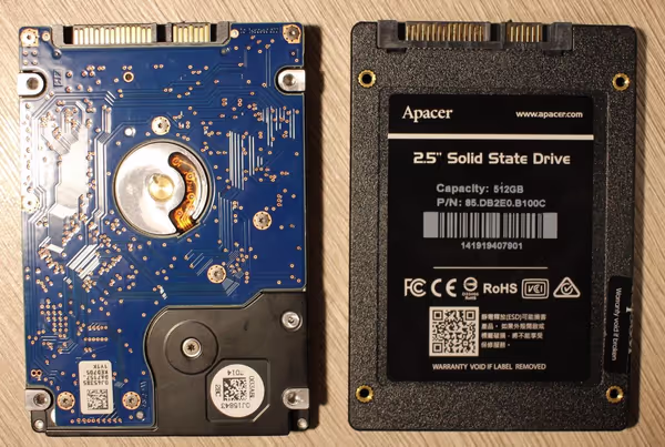 2,5 and 3,5 inch HDD can be replaced by a 2,5 inch SATA SSD