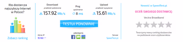 Speedtest for the local cable Internet