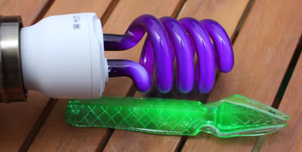 UV light causes uranium glass to fluorescence