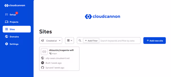 Sites list in CloudCannon