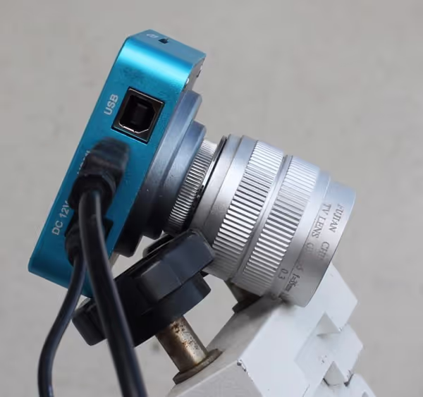 C-mount lens attached to the camera