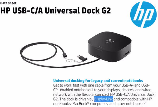 USB-C docking station by HP that mixes new technologies with DisplayLink