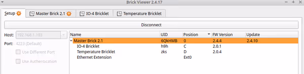 Brick Viewer connected to Bric stack over local network