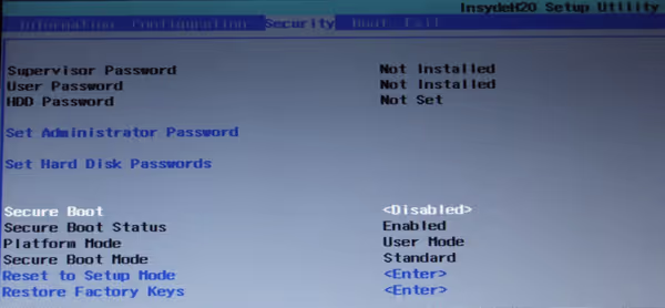 Disabling Secure Boot on Flex 10