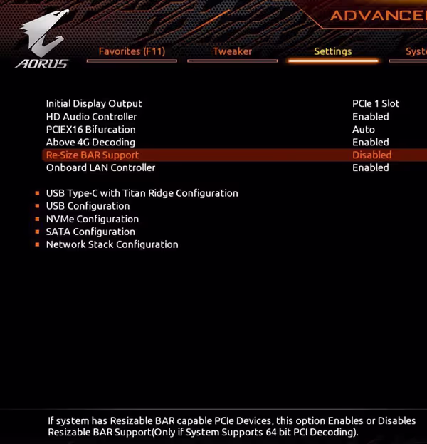 Resizable BAR can be enabled in the BIOS on supported platforms