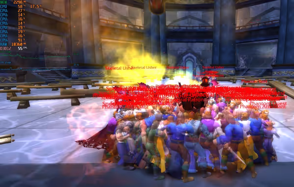 Mass combat in an old zone is only combat intensive so we see a single core bottleneck