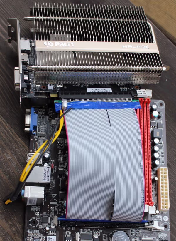 GPU connected via riser, hovering mid air