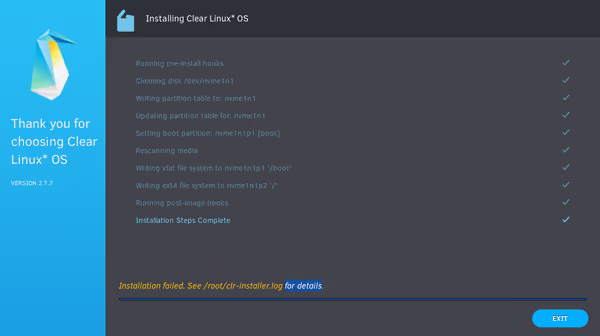 Clear Linux had problems installing