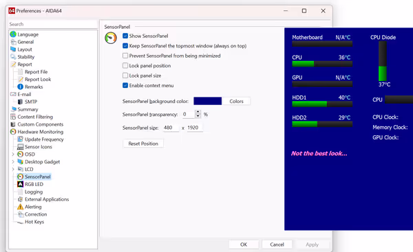 AIDA64 Sensor Panel can be used for local displays