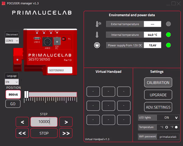 When connected to the focuser you can calibrate and move to given positions