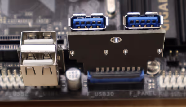 Internal USB headers to USB can be used to power and connect RPi Zero and microcontroller boards